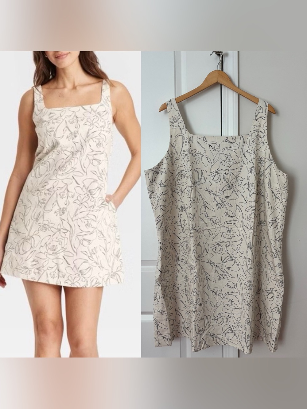 A New Day Women’s Cotton-linen blend Shift dress in leaf print  off white 2X
